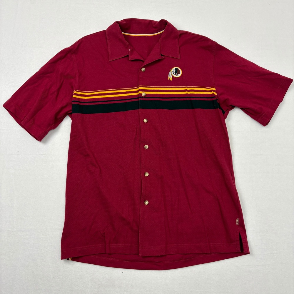 Reebok NFL Washington Redskins Button Down Shirt Mens L Burgundy Striped Logo